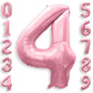 40 Inch Pink Number 4 Balloons, Large 4 Balloon Number Pink Foil Number Balloons, Light Pink 4th Mylar Birthday Balloons for Gir