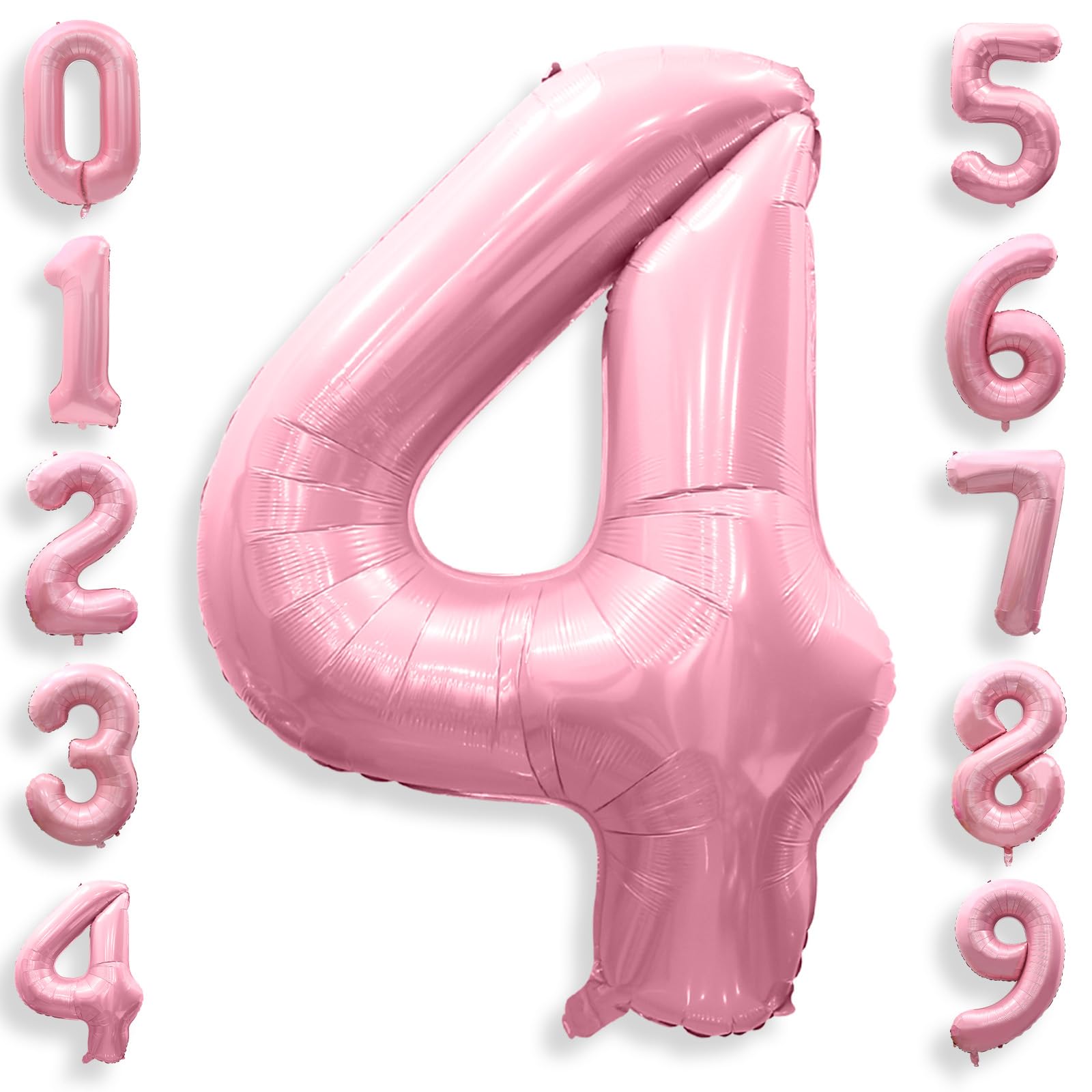 40 Inch Pink Number 4 Balloons, Large 4 Balloon Number Pink Foil Number Balloons, Light Pink 4th Mylar Birthday Balloons for Gir