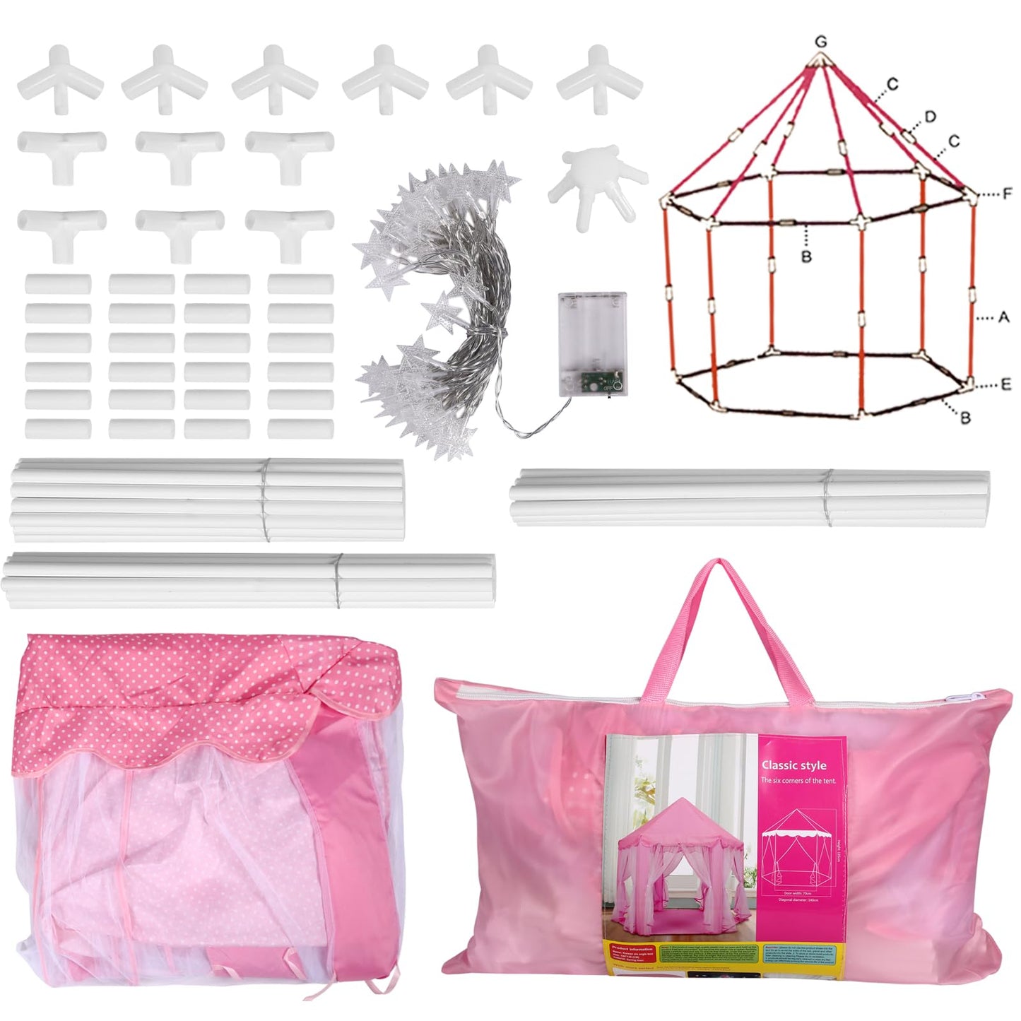 Volscity Princess Tent With Led Star Lights,Kids Castle Play Tent For Girls,Large Playhouse Girl Toy Gifts Age 3+,Indoor And Out