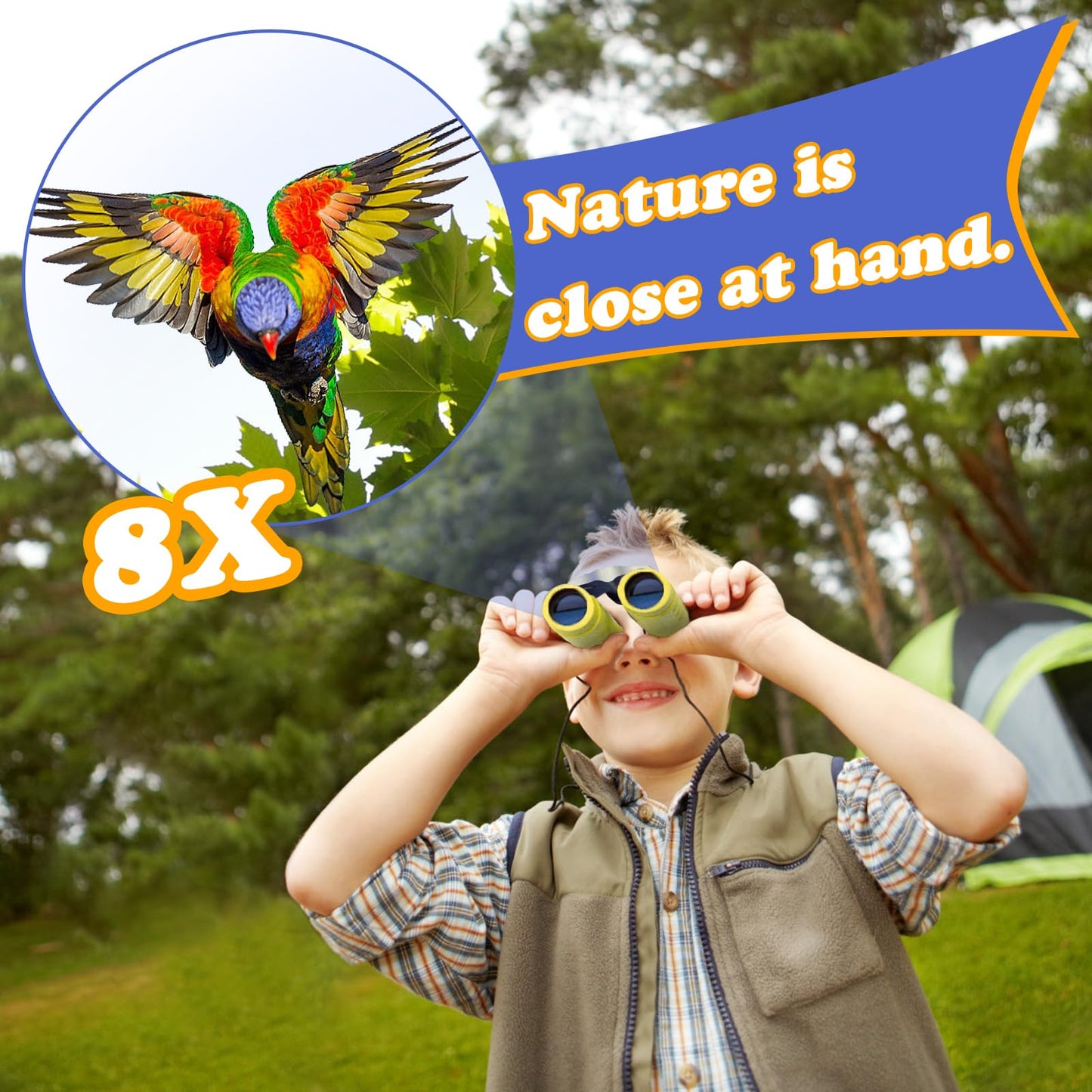 Obuby Real Binoculars For Kids Gifts For 3-12 Years Boys Girls 8X21 High-Resolution Optics Mini Compact Binocular Toys Shockproo
