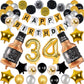Naninuneno 34Th Gold Birthday Decorations, Gold Black Silver Happy Birthday Balloons Supplies For Boy Men Girl Women, 34 Birthda