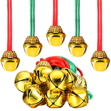 12 Pieces Christmas Bell Necklaces Large Gold Red Green Christmas Bell Necklaces for Craft Holiday Party Supplies (Cute Colors)
