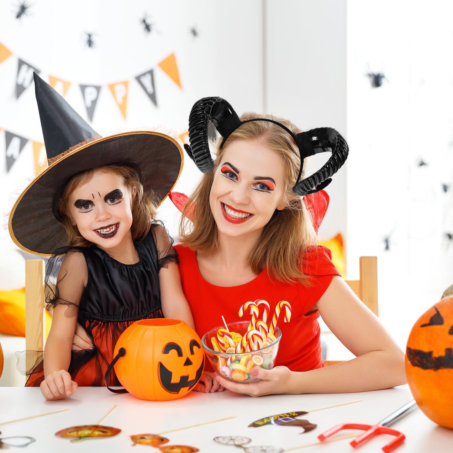 NUOBESTY Black Sheep Horn Headband Devil Demon Horns Headband for Halloween Costume Cosplay Photo Props (Black)