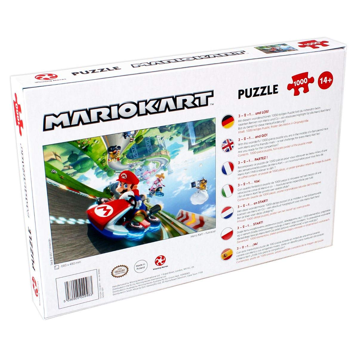 Winning Moves Mario Kart Funracer 1000 Piece Jigsaw Puzzle Game, Piece Together The Iconic Mario Kart Scene, Contains A Full-Sca