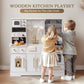 ROBOTIME Wooden Play Kitchen for Toddlers and Kids, Toy Kitchen Set with Ice Maker and Coffee Machine, Realistic Toddler Kitchen