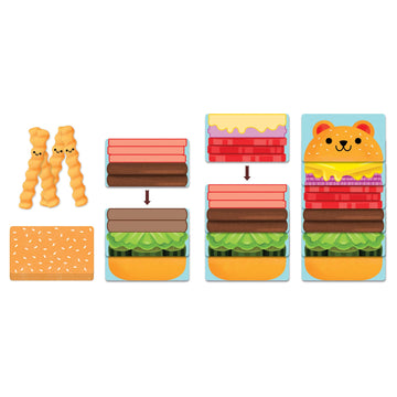 Mudpuppy Burger Bear Bonanza Game From Match, Stack & Steal Toppings To Build Burger Bears, Includes 64 Cards, 36 French Fry Til