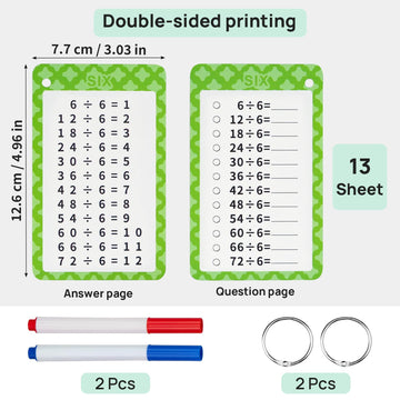 Catephe Division Flashcards 0-12, 13 Pcs Division Chart Math Flashcards, Division Math Game, Times Table Flash Cards With 2 Dry