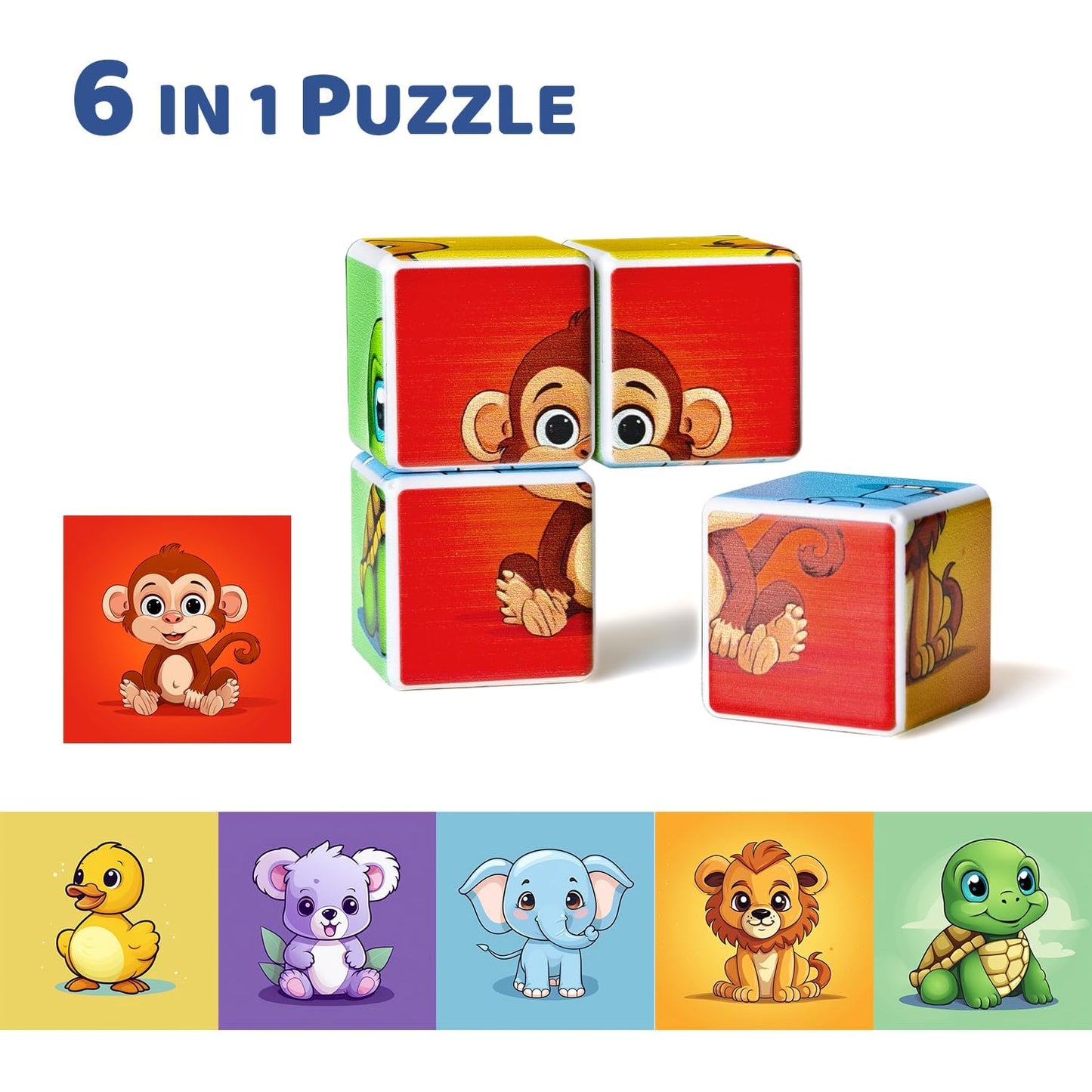 Pairez Toys 3D Magnetic Cubic Jigsaw Puzzle Toys For Toddlers, Large Building Blocks Cubes 1.65 Inches, Integrated With Magnets, 6 Patterns In Animal Theme