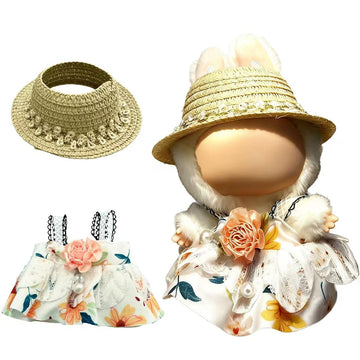 17cm Doll Clothes Set(NO Doll) - Cute Knit Sweater & Handcrafted Crochet Skirt  enhanced Fashion Dresses  Soft Stretch Fabric Costume Accessories Summer Straw Hat White Dress Suit