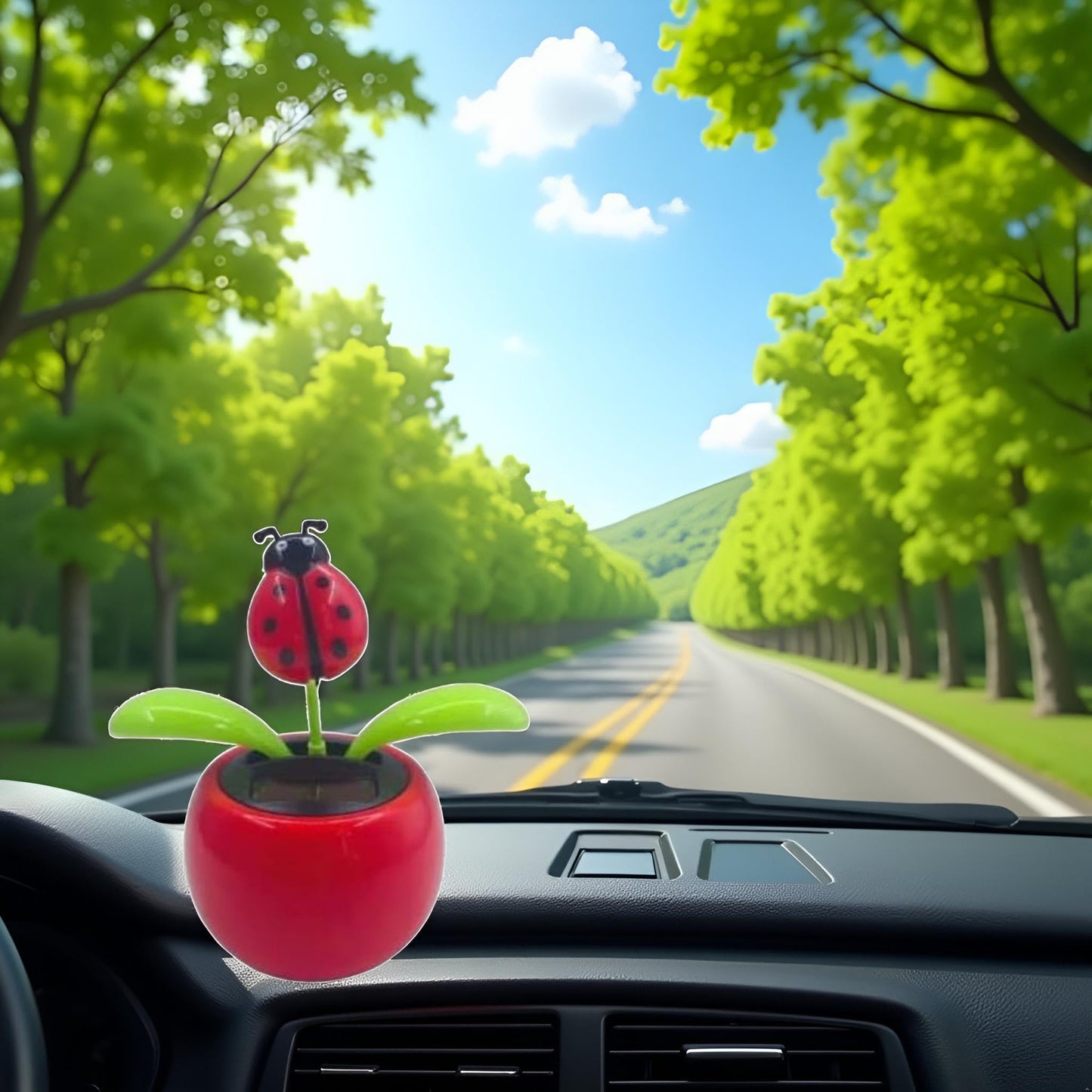 Red Seven-Starred Ladybug Solar Dancing Car Dashboard Decorations, Funny Solar Powered Dancing Flower Pot Car Ornaments Flower S