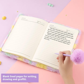 Wernnsai Plush Cat Diary With Lock And Keys - Girls Journal With Lock Diary For Girls Kids Gift Birthday Christmas Valentine School A5 Kids Journal Secret Diary Writing Drawing Notepad