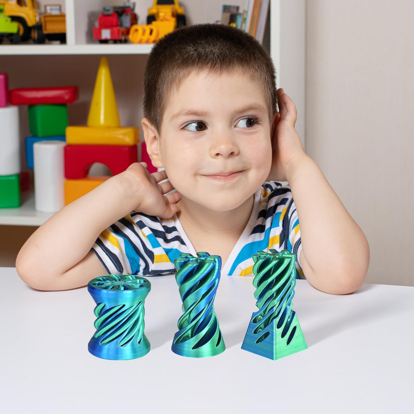 Mydhall 3PCS Impossible Cone 3D Printed Spiral Cone Fidget Toys Impossible Pyramid Passthrough Sculpture Stress Relieving Toys for mature-themeds and Kids Stocking Filler White Elephant Gifts(Blue Green)