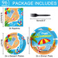 96 Pcs Beach Party Supplies Paper Plates Napkins Summer Beach Hawaiian Pool Party Birthday Decorations Favors For Kids Serves 24
