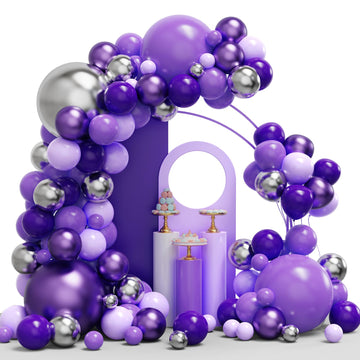 Purple Balloon Garland Arch Kit, 134Pcs Purple And Silver Balloons With Different Size Dark Purple Metallic Purple Balloons For