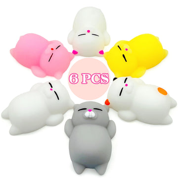 6 Pcs Cat Mochi Squishy Toys For Kids Party Favors, Animals Kawaii Squishies, Sensory Mini Mochi Toys For Kids, Fidget Bulk Toys