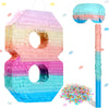Jenaai 16 Inch Number Piata Kids Birthday Party Macaron Piata with Blindfold Stick and Confetti for Unicorn Birthday Wedding Bab