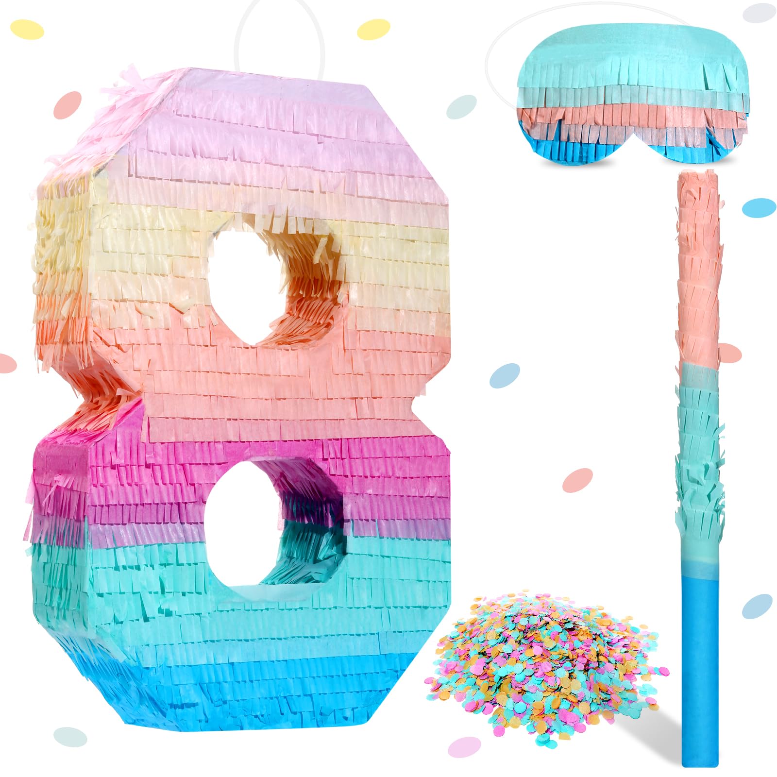 Jenaai 16 Inch Number Piata Kids Birthday Party Macaron Piata with Blindfold Stick and Confetti for Unicorn Birthday Wedding Bab