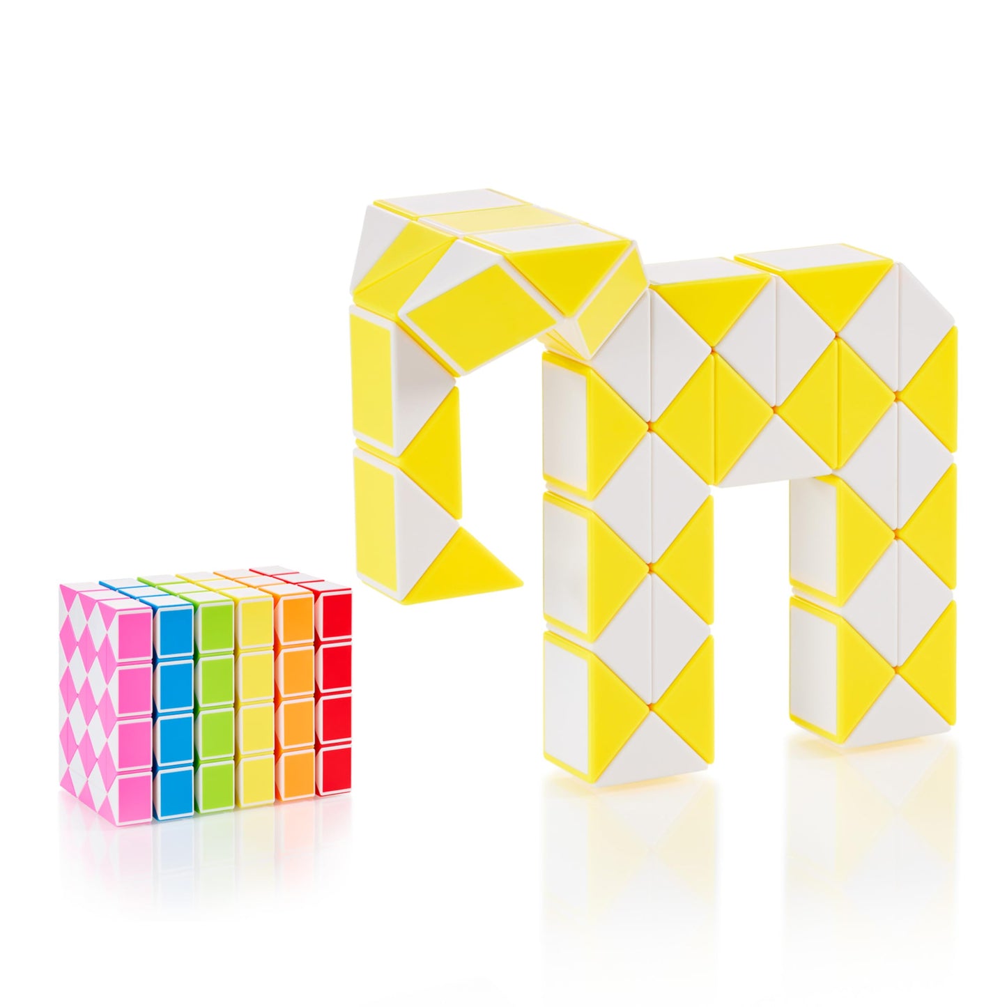 Cubidi® Magic Snake Cube | Fidget Snake Toy For Kids | Travel Toys For Kids Ages 4-8 | Great Gift For Boys And Girls Birthday, Christmas, Stocking Stuffers - 48 Blocks | 0.9 Inch X 0.7 Inch | Yellow