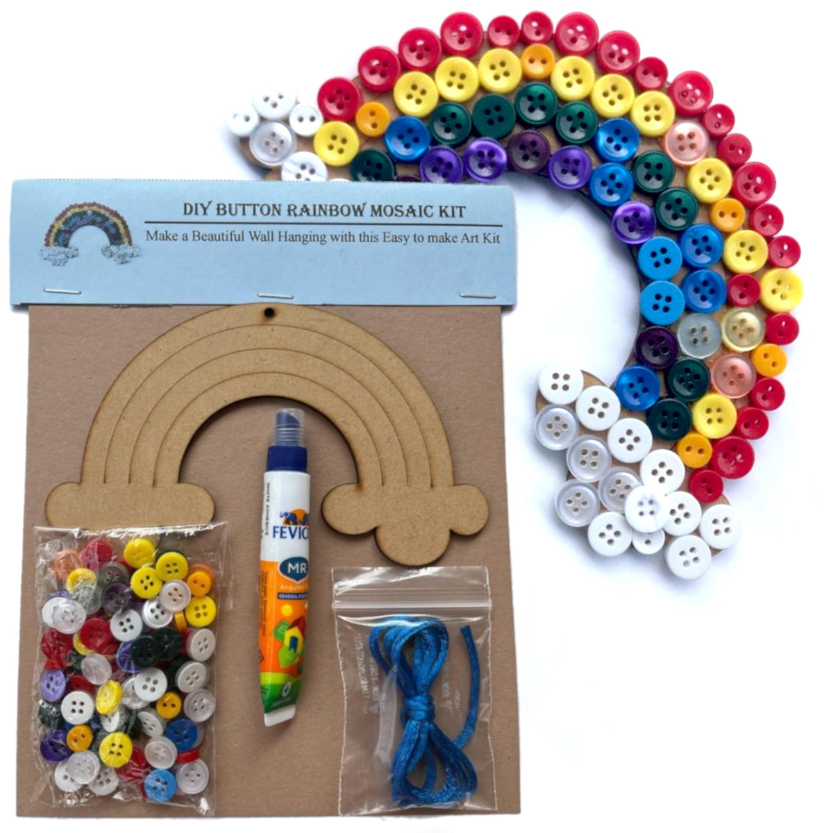 The Brown Box Diy Button Rainbow Mosaic Kit,Craft Kit,Art And Craft Kit,Diy Kit,Hobby Kit,Rainbow Theme Birthday Gift,Christmas 