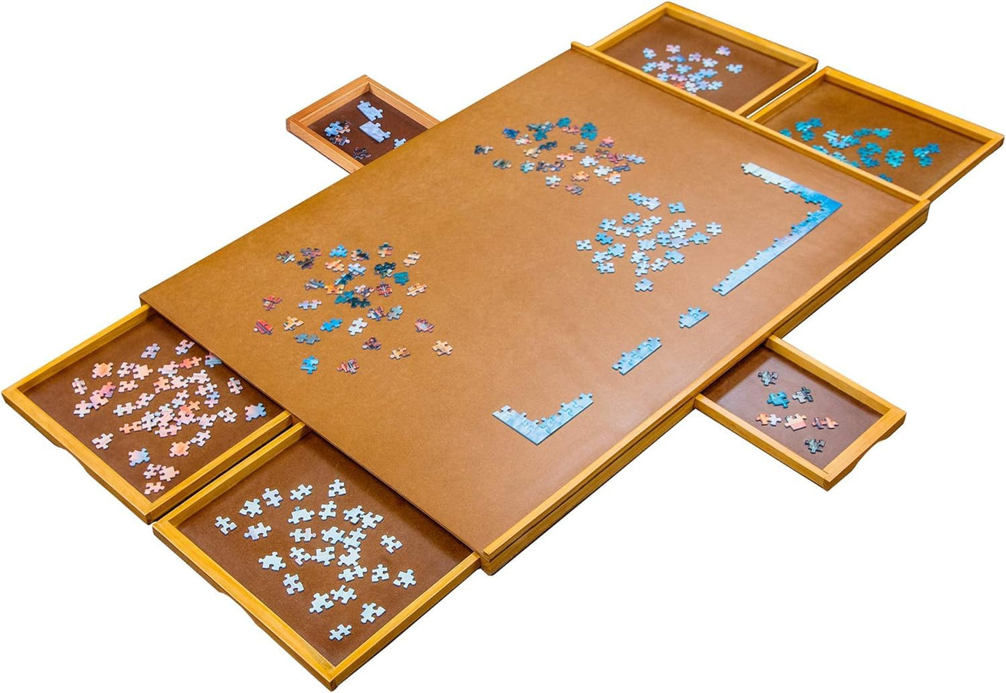Jumbl 1500-Piece Puzzle Board | 27” X 35” Jigsaw Puzzle Table | 6 Removable Magnetic Sorting Drawers | Smooth Plateau Fiberboard Work Surface & Hardwood Construction | For Games & Puzzles