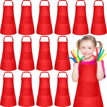 PLULON 15Pcs Kids Aprons Bulk Painting Apron for Kids, Paint Art Apron Adjustable Children Chef Aprons with 2 Pockets for Girls 