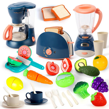 TOY Life Kids Blender Toy, Kids Coffee Maker, Toy Toaster, Toy Kitchen,Play Kitchen Appliances Kids with Light and Sound, Play C