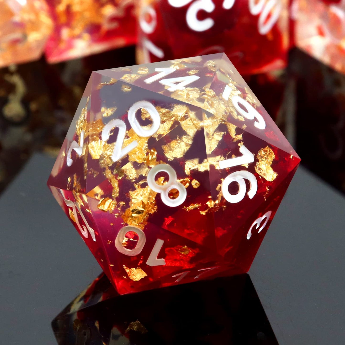 PJOY DND Sharp Edged Dice Set, 7pcs Red Clear Resin DND Dice Set D&D Polyhedral Dice with Dice Case for Role Playing Dice Games