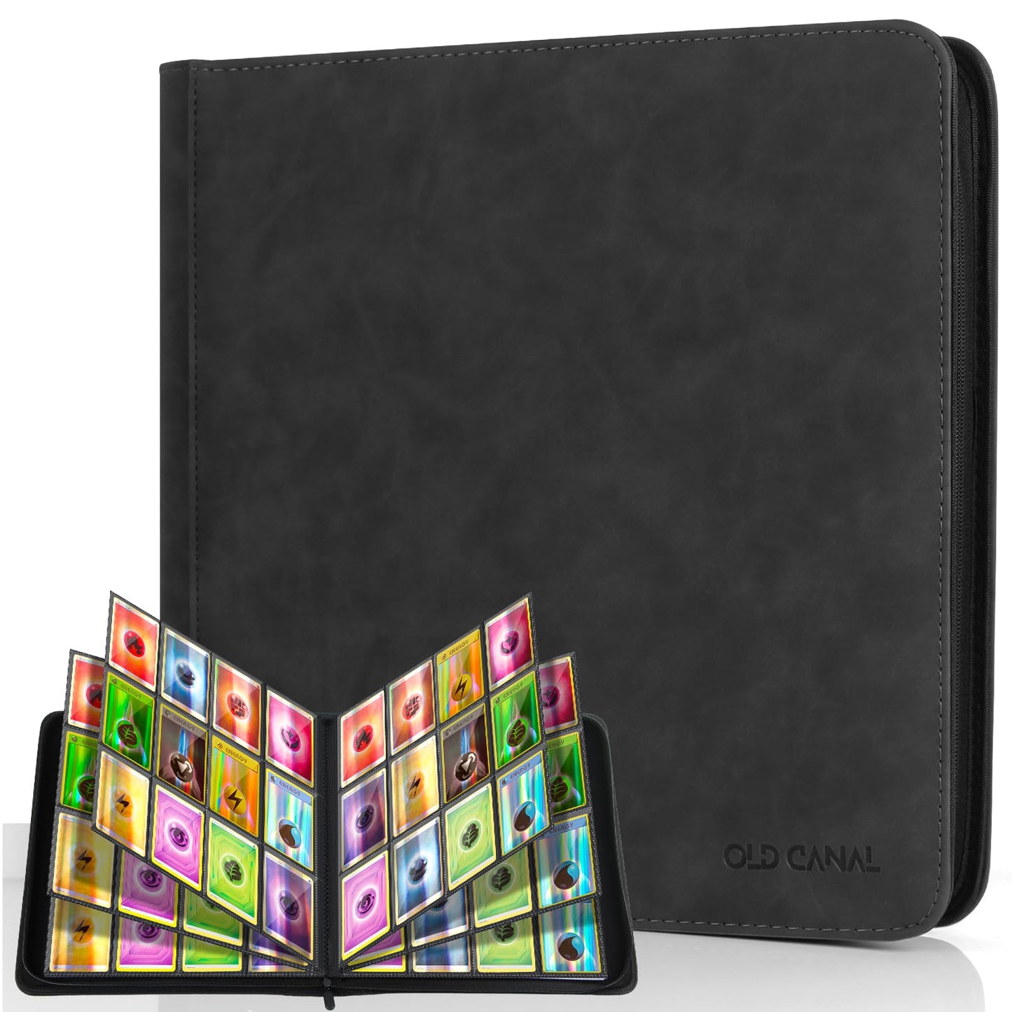 Old Canal Trading Card Binder  12 Pocket Card Album Folder Hold Up to 720 Cards  enhanced and Durable Zipper Binder  Cards Holder Album for MTG  TCG  Baseball Cards  Football Cards  Game Cards (Black)