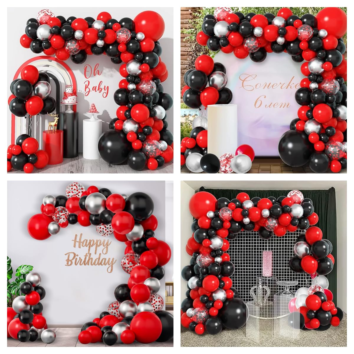 Red And Black Balloons Arch Kit,140Pcs Black Silver And Red Balloon Arch Garland Kit Chrome Silver Balloons Kit For Birthday Wed