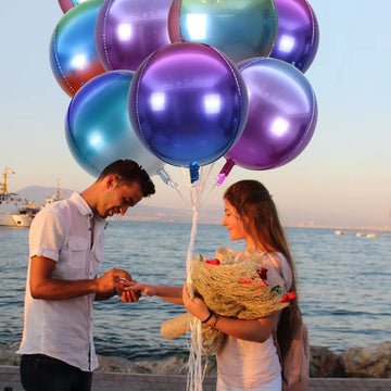 10 Pcs 22 Inch Gradient Balloons, Purple Party Decorations 4D Mylar Foil Rainbow Balloons Round Sphere Foil Balloon, Great For B