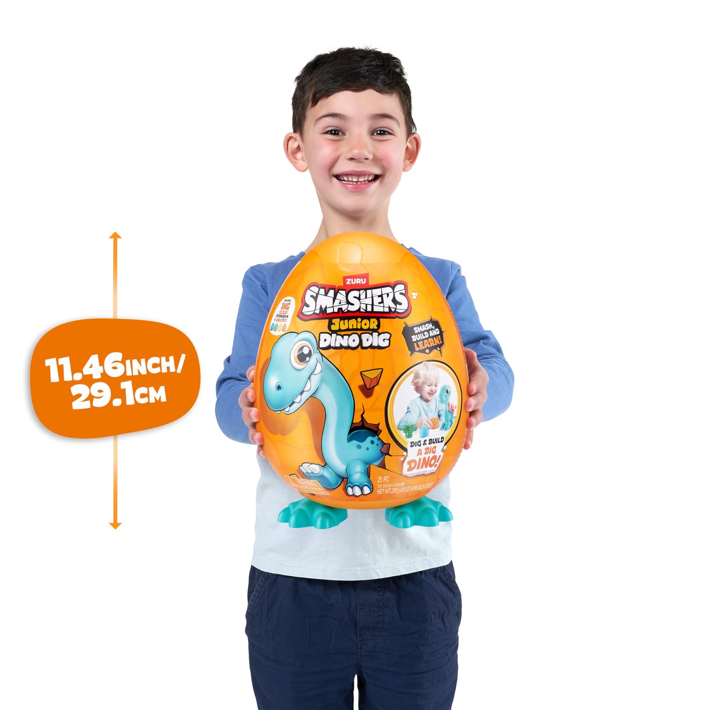 ZURU SMASHERS Junior Dino Dig Large Egg (T-Rex) - 18+ Surprises, Plastic Preschool Toy for Kids 18 Months - 3 Years