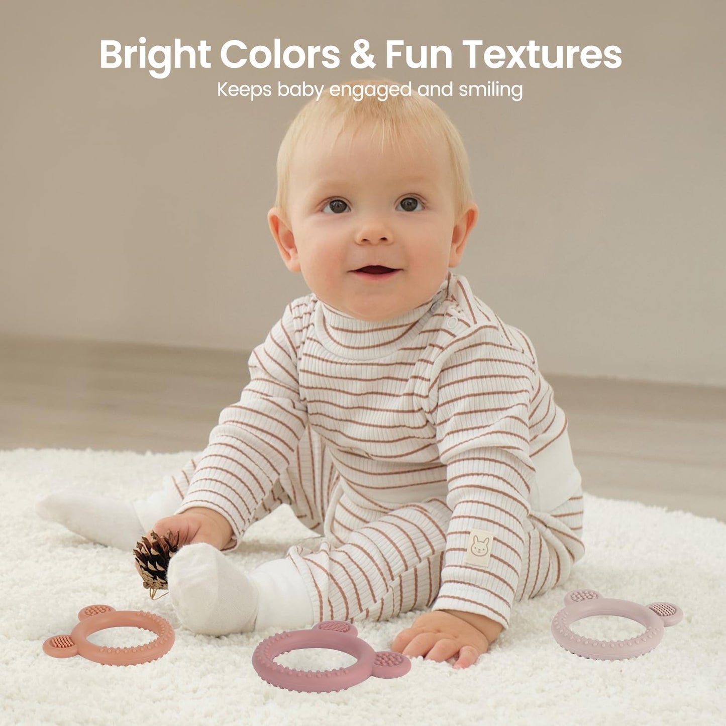 Eascrozn Baby Teething Toys 3-6 Months  Teethers for Babies 6-12 Months  Silicone Teething Ring Toys Easy to Grasp  Teething Relief for Baby Infant Toys  BPA Free