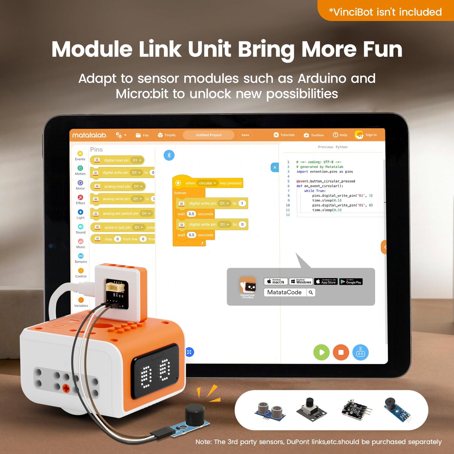 Matatastudio Inventor Kit for VinciBot Coding Robot, Electronic STEM Kit with programmable Module to Learn Programmable Electron