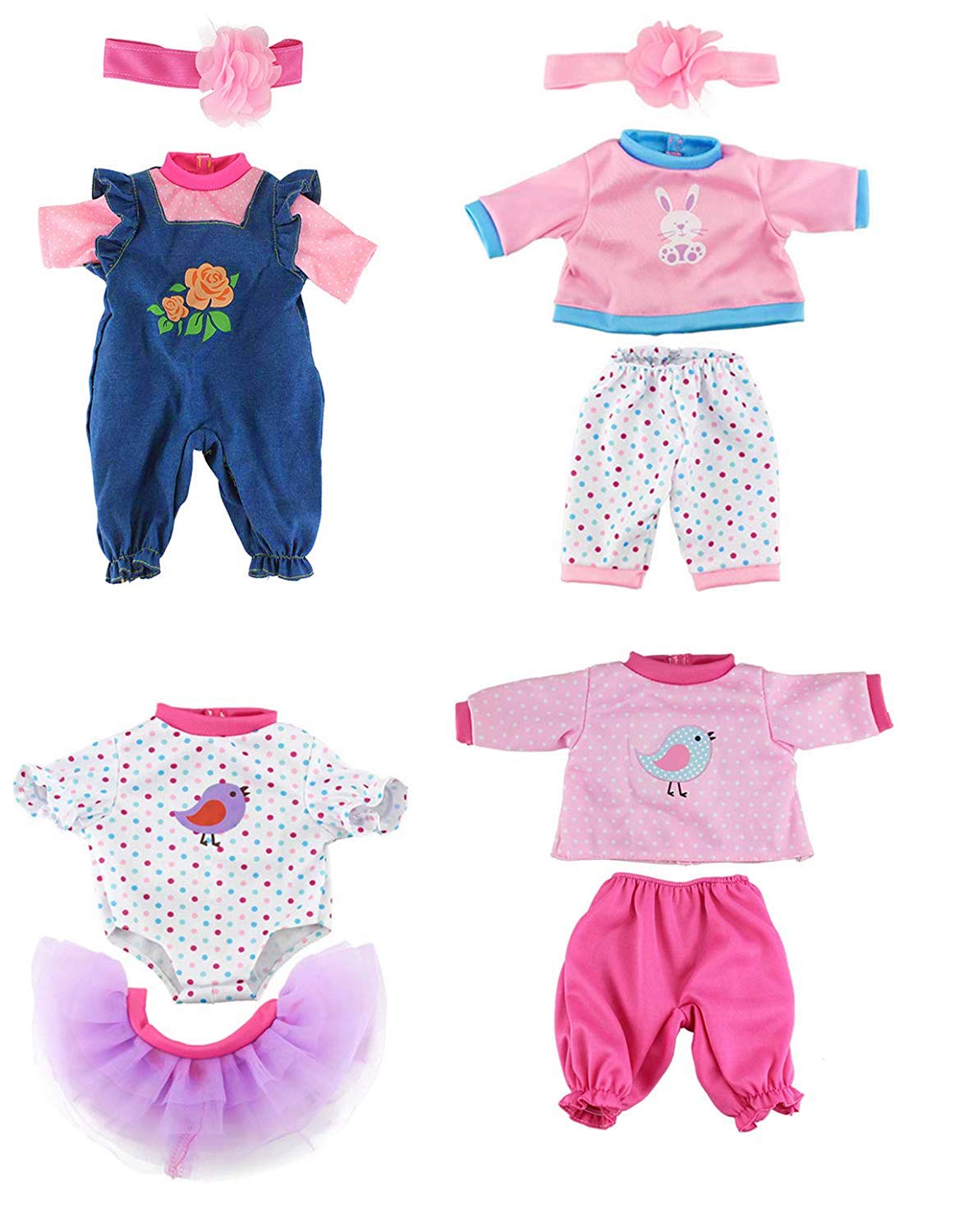 Doll Clothes 4 Sets Doll Fashion Outfits Fit For 43 Cm New Born Baby Dolls 14-16-17 Inch Baby Dolls 15 Inch Dolls 18 Inch Dolls（No Doll