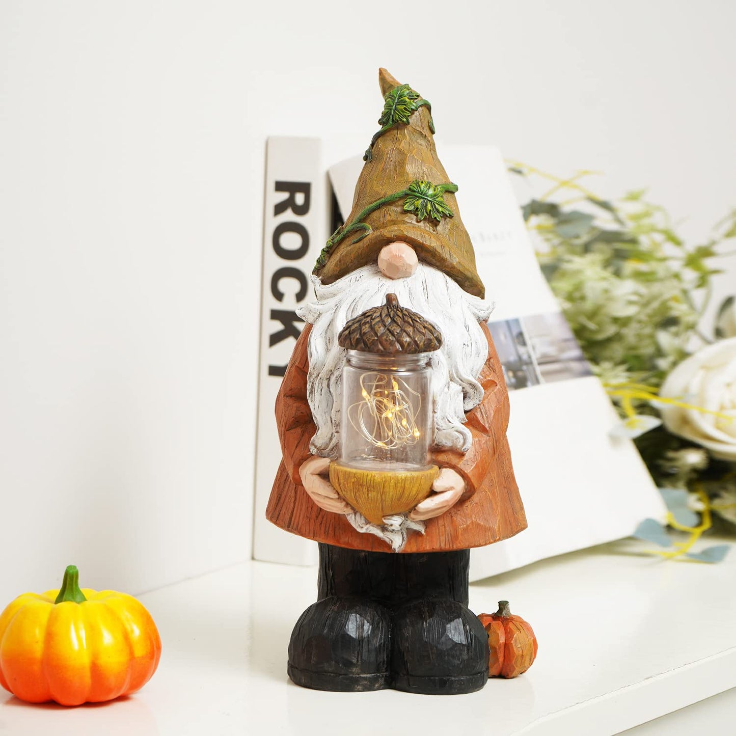 Topadorn Garden Gnome Statue Autumn Harvest Gnome Figurine With Pine Cone On Hand For Fall Harvest Party Thanks Giving House, La