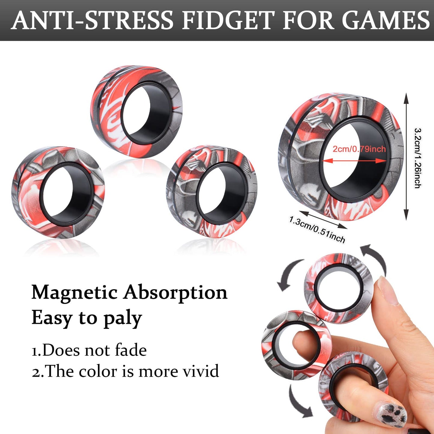 3Pcs Magnetic Rings Fidget Toy Set, Idea Adhd Anxiety Magnetic Fidget Toys Adults Fidget Spinner Rings For Relief, Easter Basket