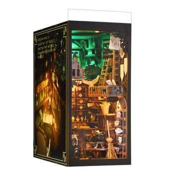 Toyqi Diy Book Nook Kit, 3D Wooden Puzzle Dollhouse Miniature House Kit Bookshelf Insert Decoration With Led Light, Diy Bookend
