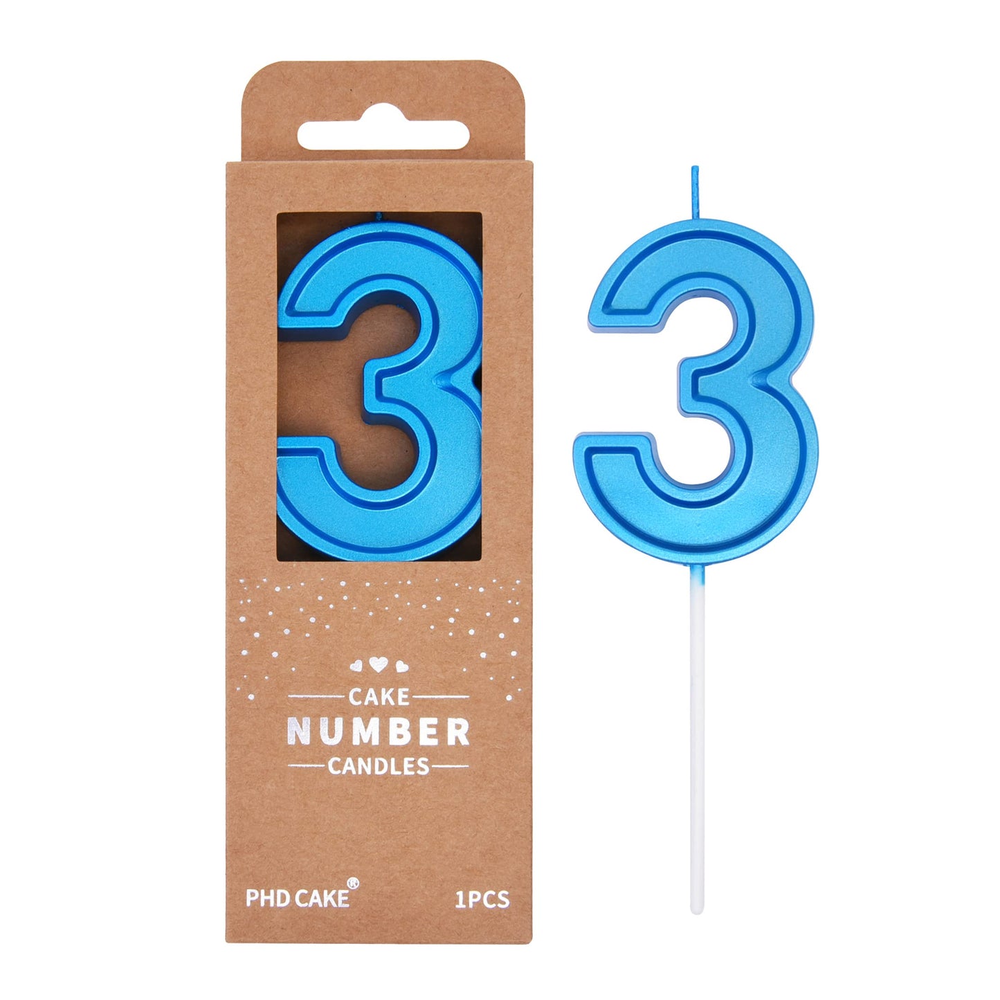 PHD CAKE 2.76 Inch Luxe Blue 3 Number Birthday Candles, Blue Number Candles, Cake Number Candles, Party Celebration