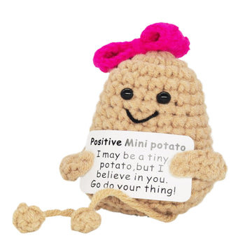 Qyqkfly 1 Pcs Positive Mini Funny Potato Holding Card Crochet Easter Birthday Christmas Mom Dad Sister Friend Wife Husband Colleauge College Students Coworkes Cheer Up Gift Decor