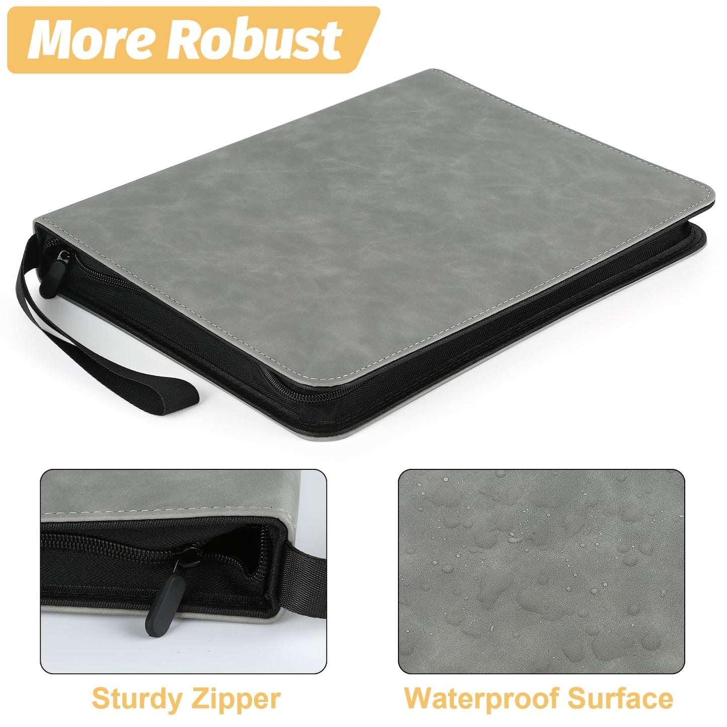 GERMUN 9 Pocket Card Binder  enhanced Zip Trading Card Binder  720 Double Sided Pocket PU Card Collection Binder  Collector Card Album  Card Folder for MTG  TCG  Sports Cards  Game Cards (Grey1)