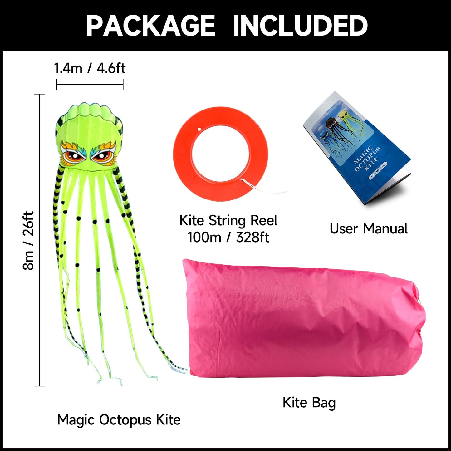 Kites for Adults Giant Octopus Kite 26ft for Outdoor Fun Large 3D Kite with Reel for Beach, Park, and Family Gatherings - Durabl