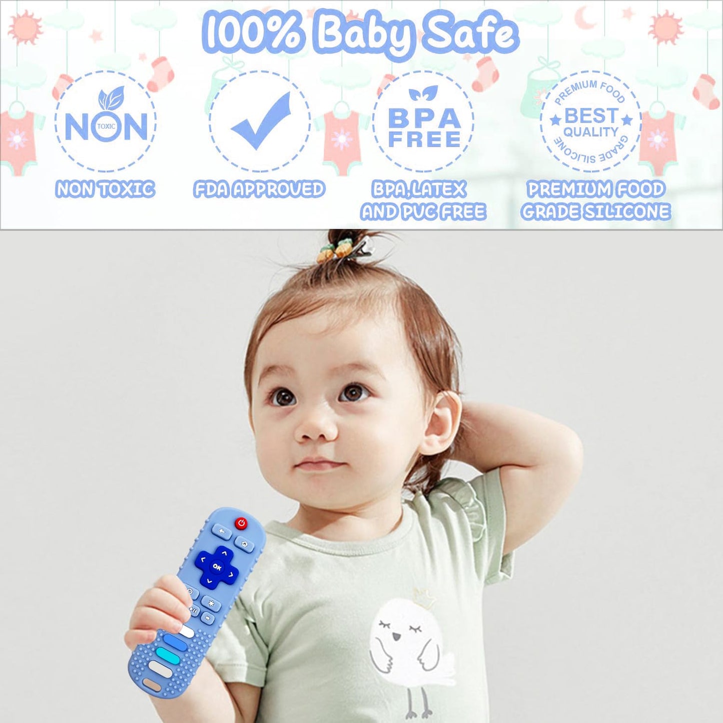 Yapromo Babay Teething Toys,Reomte Teether Toys, Silicone Chew Toy For Babies 18+ Months, Remote Control Shape Teething Toys, Early Educational Toy Bpa Free & Refrigerator Safe (Black&Grey)
