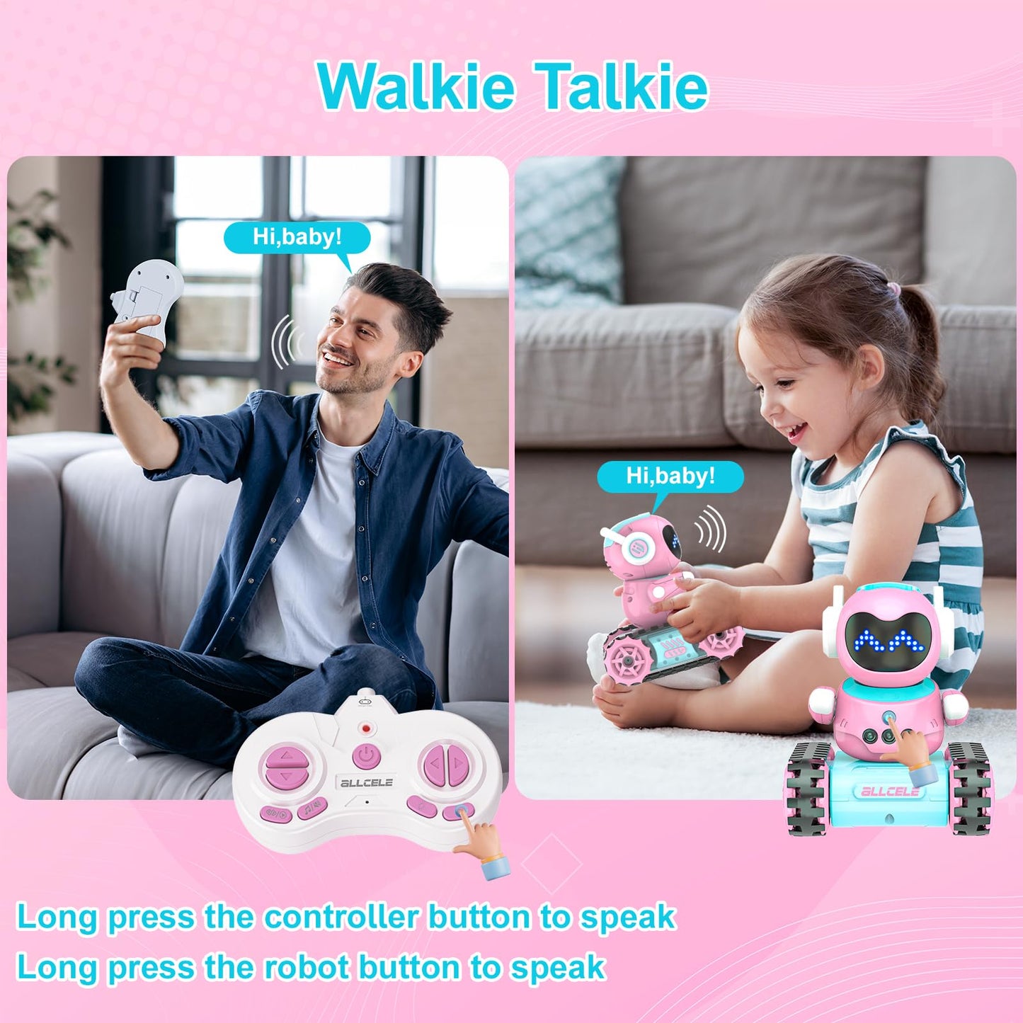 Allcele Kid Robot, Led Rc Robot Toys, Rc Robot For Girls With Walkie Talkie, Programming, Music, Demo And Led Function, Remote C
