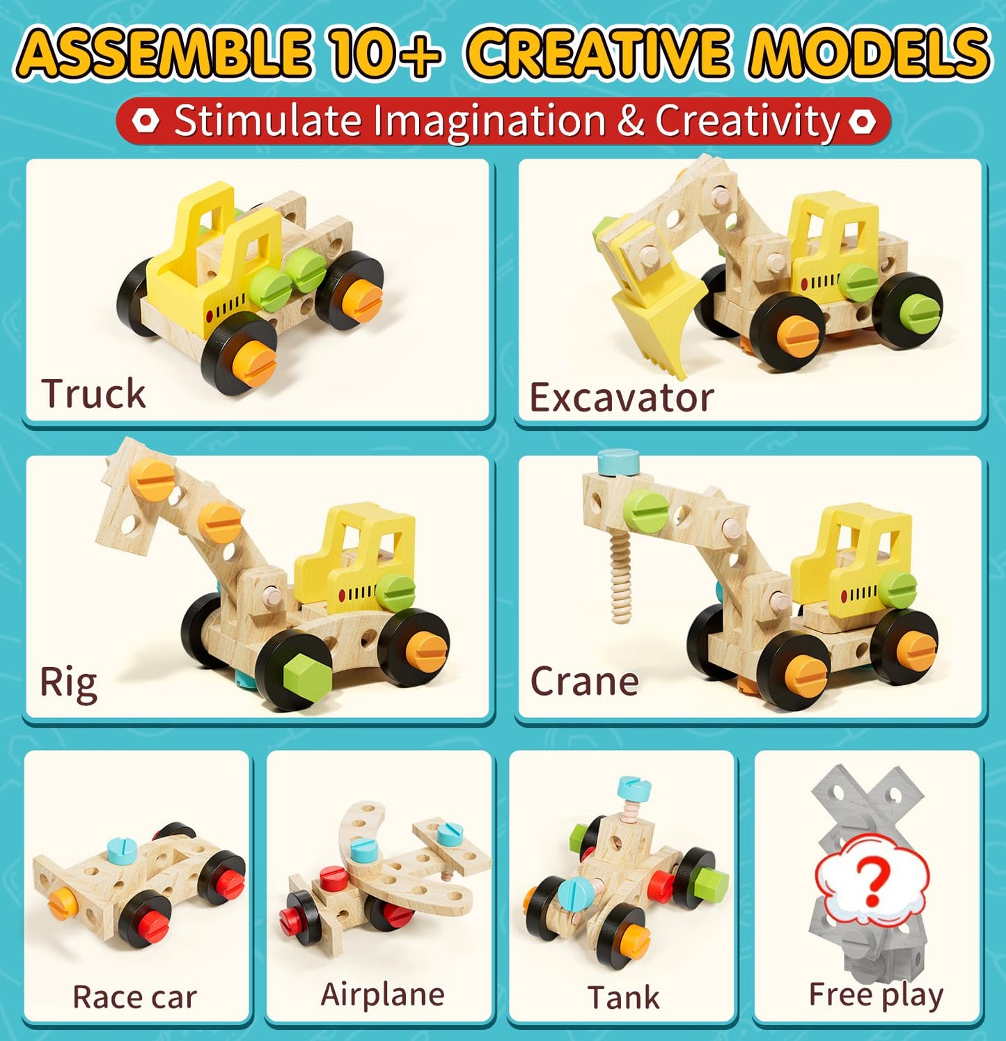 Lehoo Castle Kids Tool Set - Wooden Construction Toys for Ages 3-5, Standard Size, Blue, Model TT-004, STEM Learning Gift