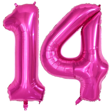 40 Inch Number Balloons 14, Hot Pink Helium Foil Number 14 Balloons, Large Number Balloon Age Balloon For Boys Girls Birthday Pa