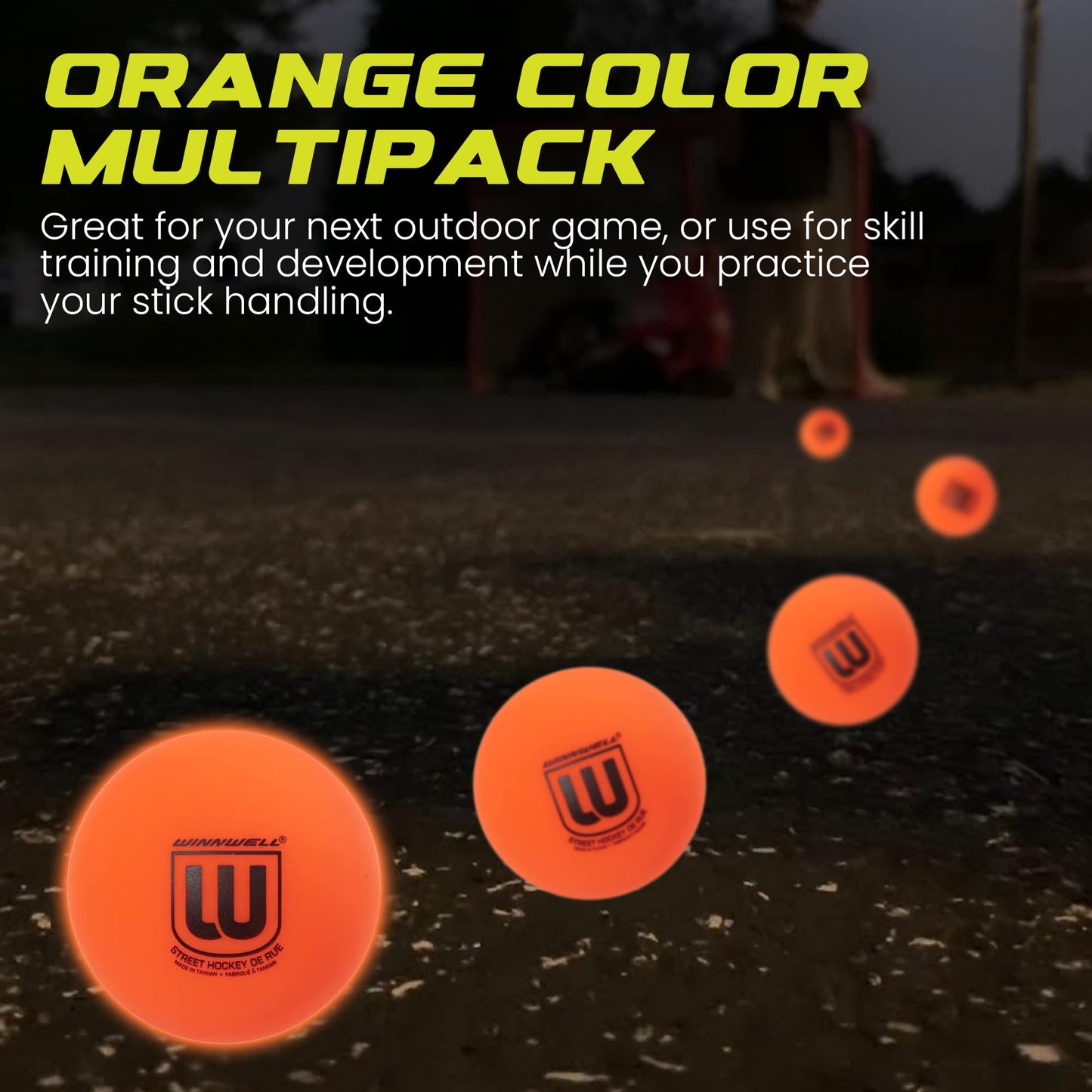 Winnwell Sports Street Hockey Balls - Indoor & Outdoor Balls with Storage Bag - Hockey Gear Ideal for Field  Road  Or Street Hockey Games - 65mm & 50 Gram Weight