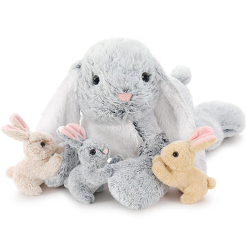 Beniny Large Bunny Stuffed Animal 24'' - 4Pcs Stuffed Bunny Rabbit Plush Toy Gifts For Kids - Cuddly Mommy Bunny Surprise With 3