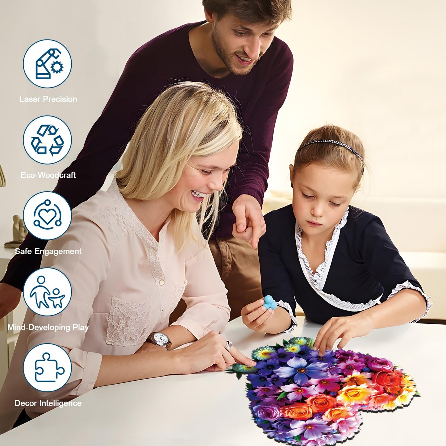 Wooden Jigsaw Puzzles for mature-themeds and Kids  Heart Flower 300 Piece Unique Shaped Puzzle  Family Game and Creative Wooden Puzzle Gift  Wall Art Decor