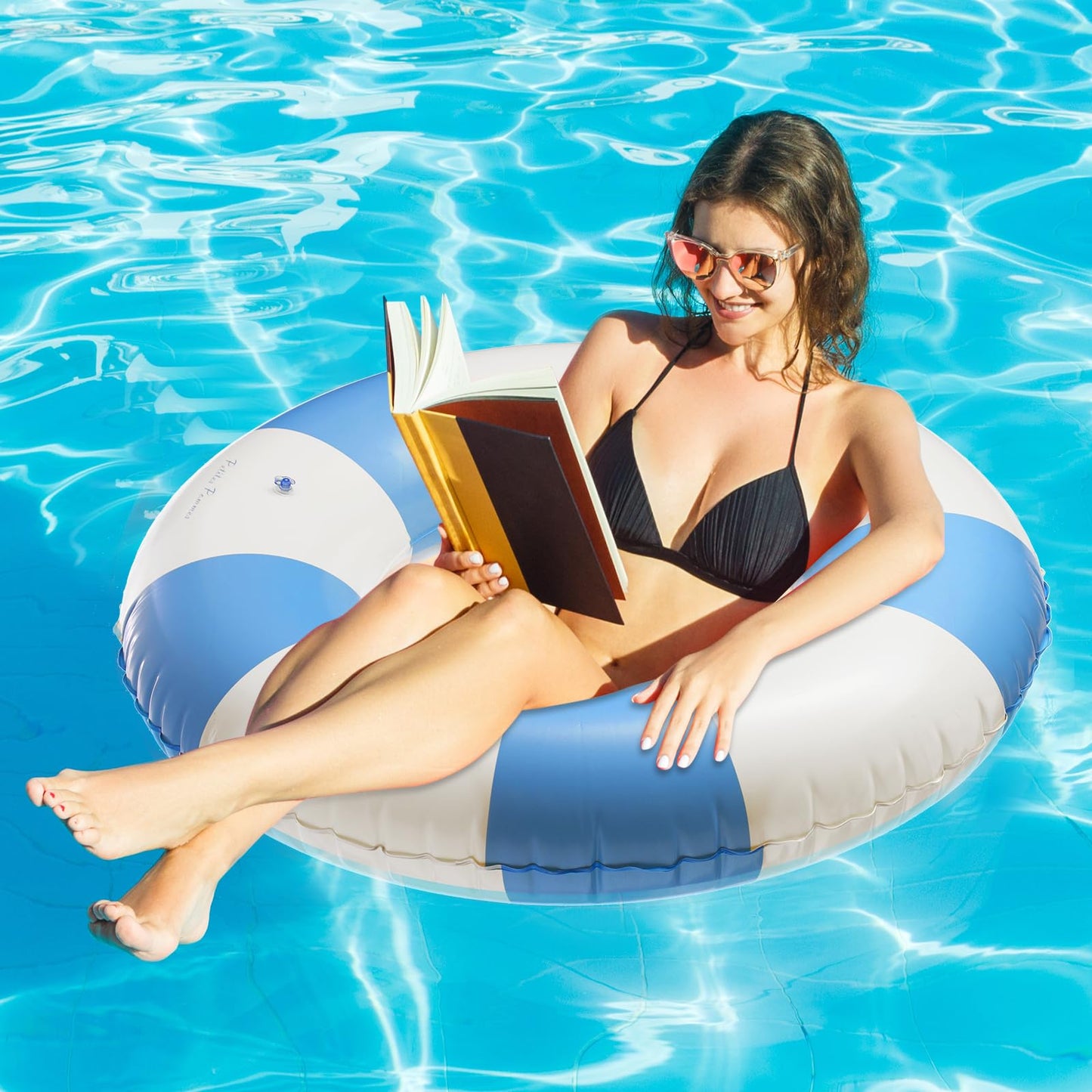 Foilswirl 2 Pcs 47.24 Inch Swimming Ring Jumbo Pool Floats Striped Pool Rings Inflatable Tube for mature-themed Swimming Summer Beach Bachelorette Wedding Party Decor