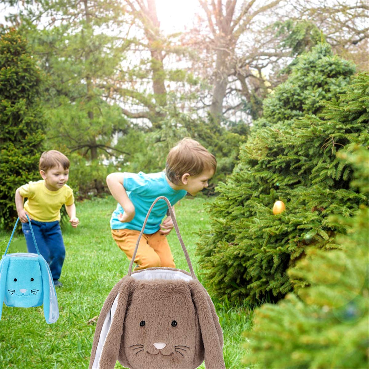 Xinblueco Plush Easter Bunny Basket Easter Buckets With Long Plush Ear Personalized Egg Hunting Easter Bags,Bunnyeaster Tote Bag